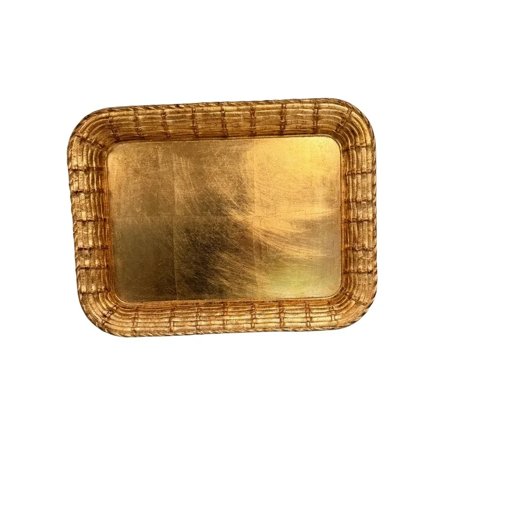 Vietri Serving Tray Large Good Italian Faux Bamboo Gold Leaf Gilt Serving Tray